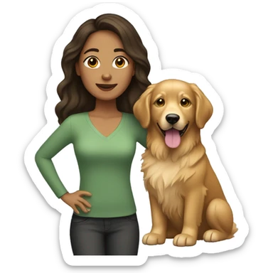 Brunette woman with golden retriever  sticker