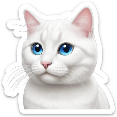 White cute british cat with big round blue eyes and pink nose sticker