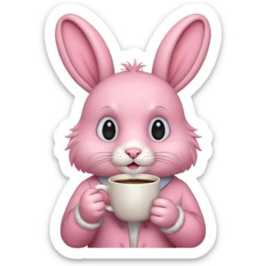 pink rabbit with coffee sticker