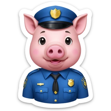 a pig, upright, in a police officer uniform, drooling and looking to the bottom left sticker