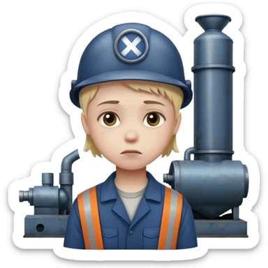 a child with a sad face works in a factory sticker