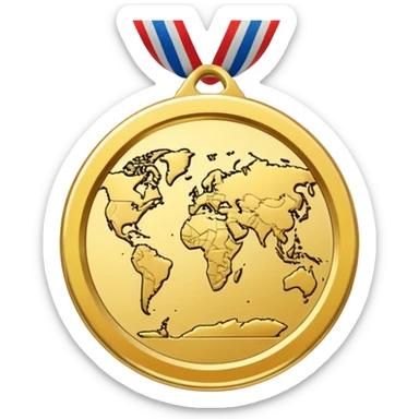 a gold medal with a map engraved on it sticker
