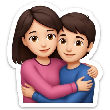 Girl and boy couple Both peach skin and darkish brown hair hugging emoji sticker
