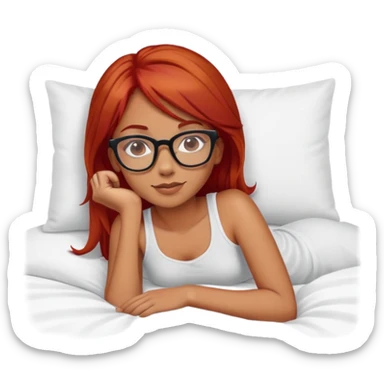 Girl with red hair and glasses laying on a bed sticker