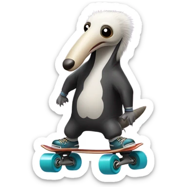 Scary looking anteater riding skates sticker