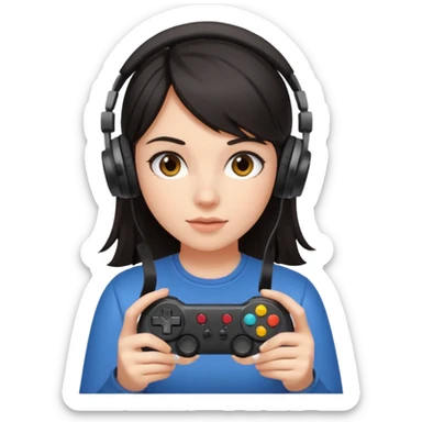 dark haired girl with headphones holding game controller sticker