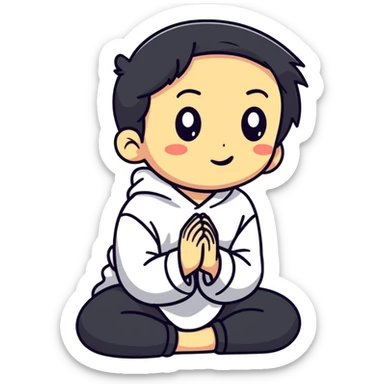 character kneeling and begging with expressive face sticker