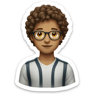 boy with brown curl hair and glasses sticker