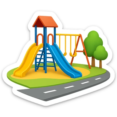 Emphasize the street and reduce the number of trees in the image. The style should resemble emoji style with a transparent background. sticker