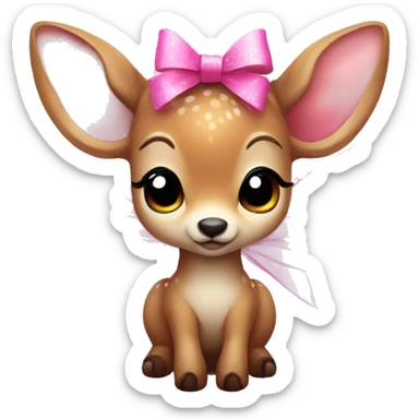 baby deer with fairy wings and a pink bow around its neck  sticker