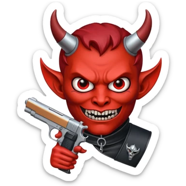 Una cara de diablo  con una pistola sticker