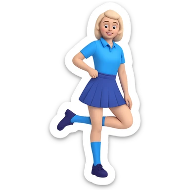 Make the blue school skirt even shorter, knees showing, playful and bold, with no background. sticker