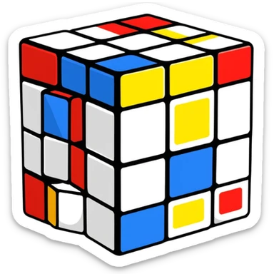 Colorful 3D Rubik's cube puzzle toy, partially solved sticker