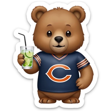 Bear wearing a Chicago bears jersey and holding a gin tonic in its hand  sticker