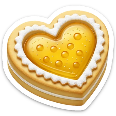 Realistic shortbread cookie in the shape of a heart with color of lemon jelly middle filling and sprinkled powder sugar on top. sticker