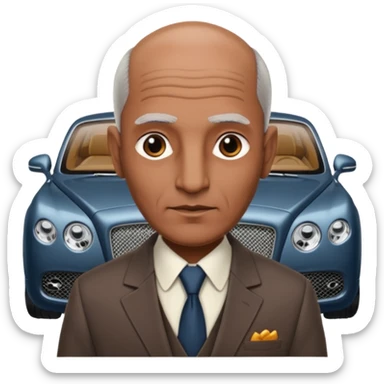 Slightly Balding graying indian guy in suit with a bentley names professor bw tlt sticker