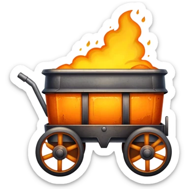 wagon with molten steel inside, glowing orange and yellow sticker