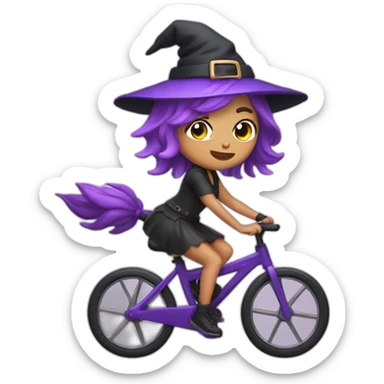 Cute witch purple hair riding spin bike sticker