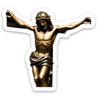 bronze, jesus on crucifix, reaching up sticker