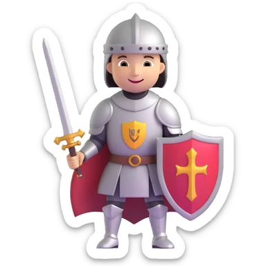 small knight with round shield and short sword, smiling sticker
