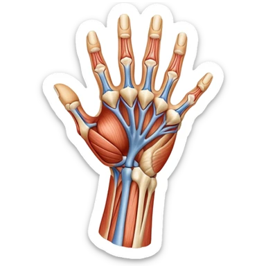 Hand holding a tendon anatomy diagram sticker