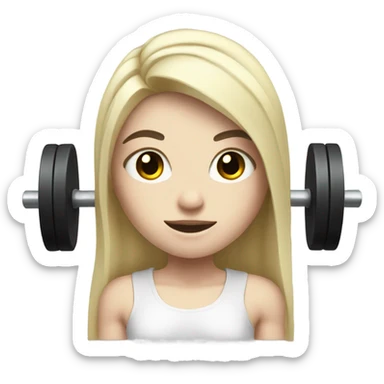 Pale girl with long black hair lifting weights with black eyes  sticker