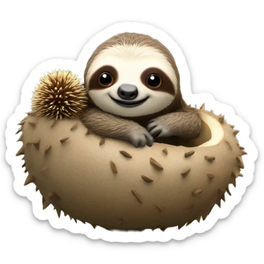 sloth with hedgehog 3D sticker