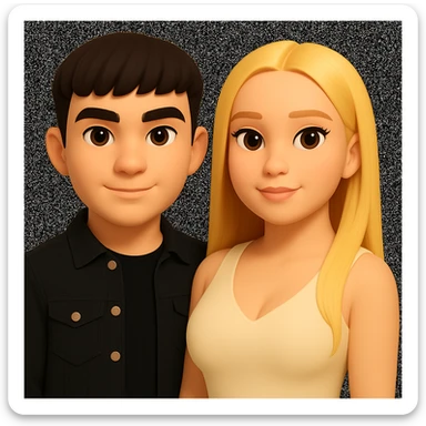 Slightly increase the volume of the upper body of the girl, slightly turn her to face forward, and make the skin color uniform. Maintain the cartoonish 3D style as in the reference image. sticker