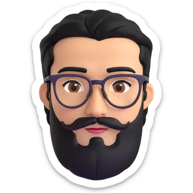 middle eastern man with medium length jet black beard, black hair, unibrow, tan skin, brown eyes, wearing glasses sticker