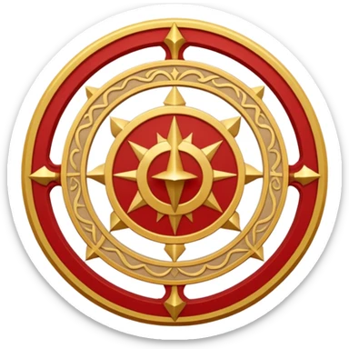 a circular casting sigil inspired by the wizard101 balance school using base color sand and trim color red with A golden scale in the middle as a the main focus  sticker