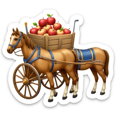 isometric horses pulling an old-fashioned cart, apple emoji style sticker