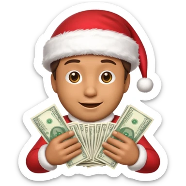 A confident rich emoji face wearing a Santa hat, money stacks, casino vibe, New Year theme, premium 3D emoji style, sharp details, no text, isolated on transparent background sticker