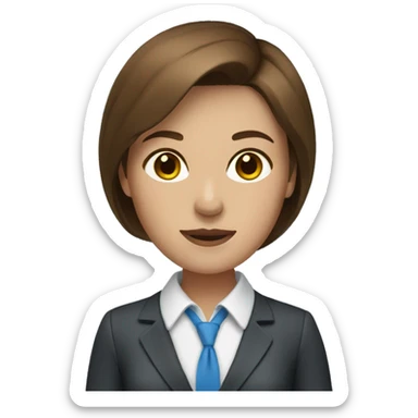 businesswoman with brown hair and blue  sticker
