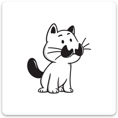 sketch of a miniature saber-toothed cat with a tiny body and absurdly massive canine teeth, minimal body with gigantic fangs sticker