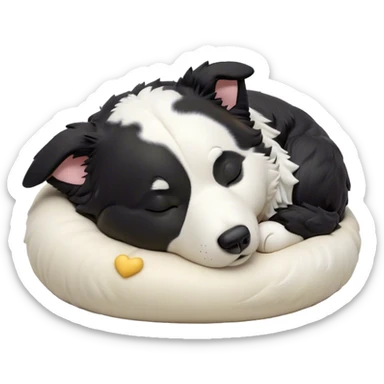 Cinematic Chubby Sleeping Border Collie Portrait Emoji, Chubby and serene, with a round, adorable build and a thick, plush black and white coat, eyes gently closed in peaceful slumber, Simplified yet irresistibly endearing features, highly detailed, glowing with a gentle, dreamy glow, high shine, relaxed and content, stylized with a touch of whimsy, bright and heartwarming, soft glowing outline, capturing the essence of a blissfully sleepy herder, so comically serene it feels like it could roll out of the screen and snore with adorable charm! sticker