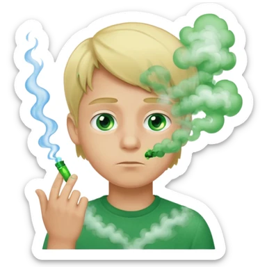 boy with green smoke due to the unpleasant smell on his body, blond and blue eyes. sticker