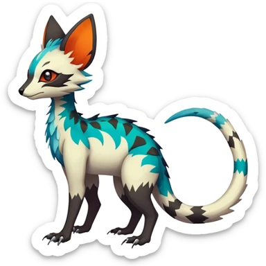 Rare realistic exotic edgy epic cute pretty beautiful handsome gorgeous aesthetic colorful vibrant Vernid-Trico-species-Fakemon-creature by LiLaiRa, 4 legs, 1 tail, random markings, (full body) sticker