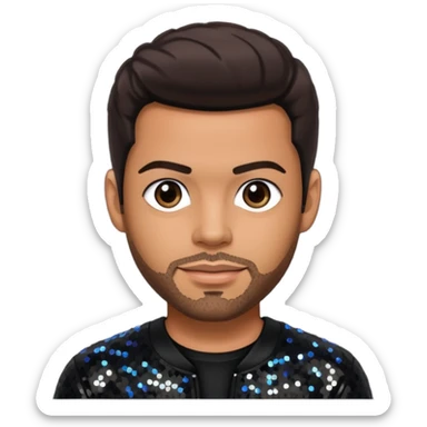 Trevor Penick from O-Town with tan skin, dark brown hair, black sequin outfit sticker