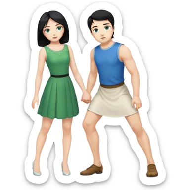 2 Person, King, upright, black Hair, blue eyes, whole body, Woman, blonde Hair, Green eyes, bending knee, sleveless White Dress, sticker