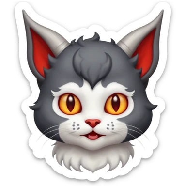blackish grey and white baby devil satan cat with horns  sticker