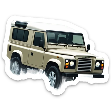 A four-wheel drive Land Rover crossing a shallow river in a rainforest, with trees in the background and splashing water, representing versatility and strength. sticker