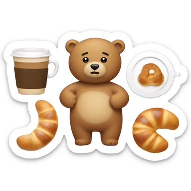 Bear with bagel, croissant and coffee sticker