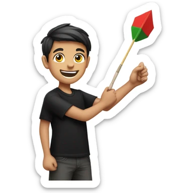 smiling boy in black shirt playing darts  sticker