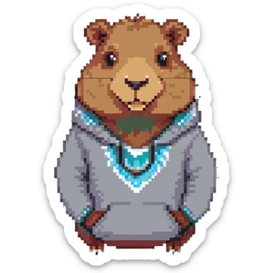 capybara smiling wearing a light grey sweater sticker