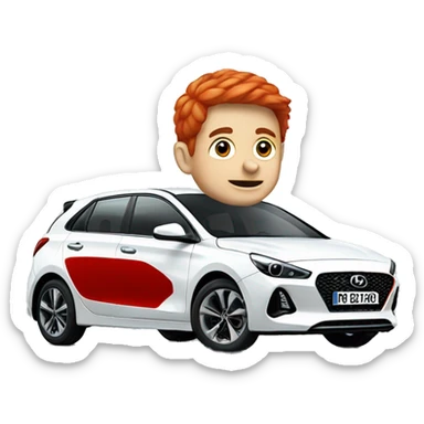Boy with red mullet driving a white Hyundai i30 sticker