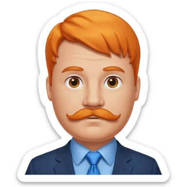 fat orange hair man with mustache & blue tie sticker