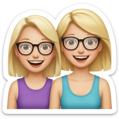 two girls laughing and having fun one on the left is blonde and cute the one on the right is cute with glasses sticker