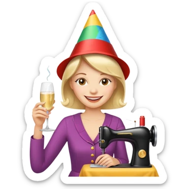 Happy mom is sewing and drinking champagne  sticker