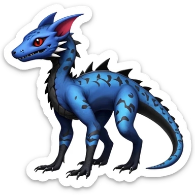 Rare realistic exotic edgy spooky gothic gloomy cool badass epic pretty beautiful handsome gorgeous aesthetic colorful vibrant Vernid-Trico-species-Fakemon-Salandit-hybrid-creature by LiLaiRa, 4 legs, 1 tail, random markings, (full body) sticker