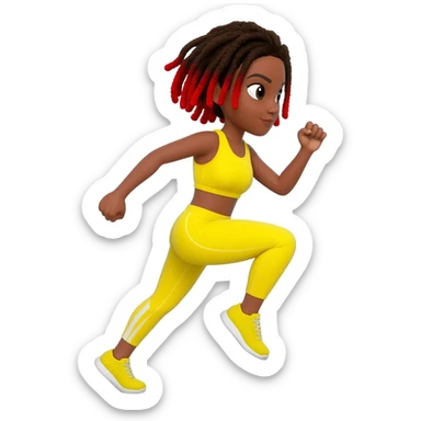 African American girl with shoulder length dreadlocks brown with red tips,  In yellow working out clothes in various work out poses sticker